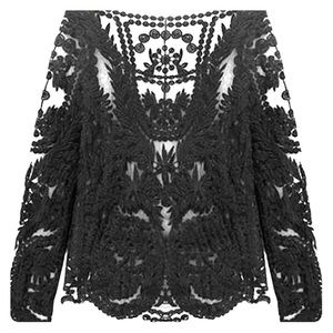 Long Sleeve Black Lace Shirt M